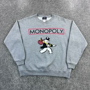 Vintage Monopoly Man Sweatshirt Mens Medium Gray Crewneck Graphic Pullover Top
